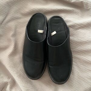 Black Leather Mules